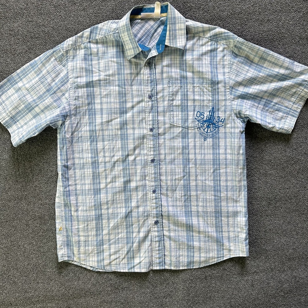 Rocawear Shirt Mens 1X Blue White Plaid Short Sleeve Button Up Casual Graphic